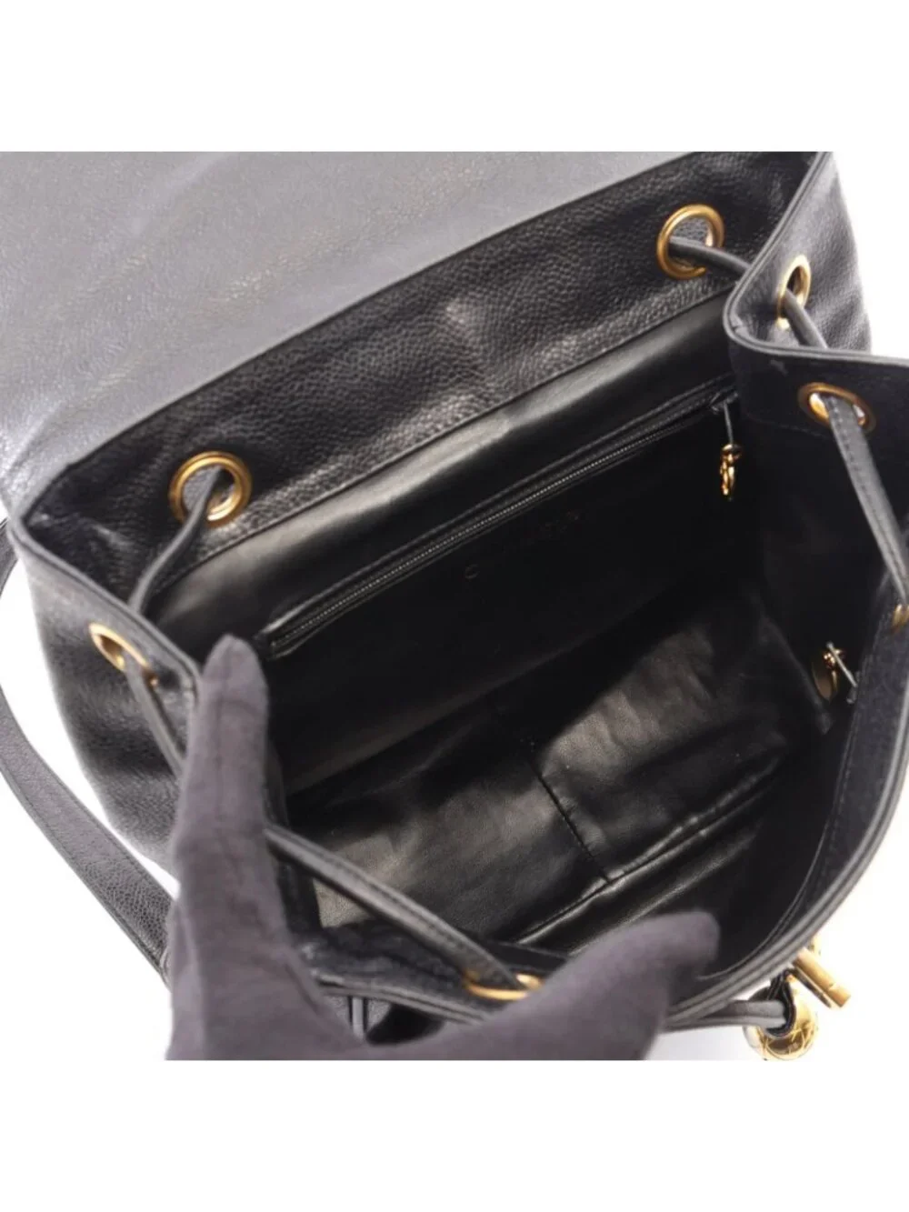 Chanel Backpack CC Logo Black Caviar Leather